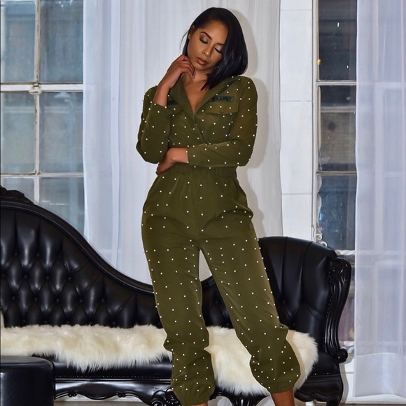 Pearl Detail Army Jumper - Picture 1 of 3